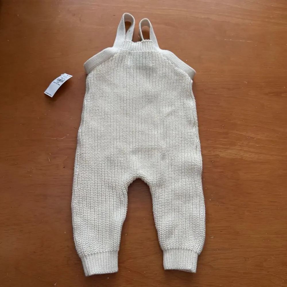 NWT Old Navy Knit Ribbed Sweater Overalls Romper 3-6 Months Baby Boy Girl